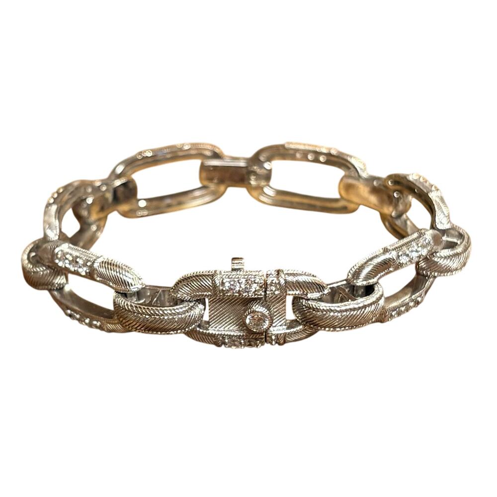 Judith Ripka Bracelet Sterling Silver & Cz’s Textured Linked